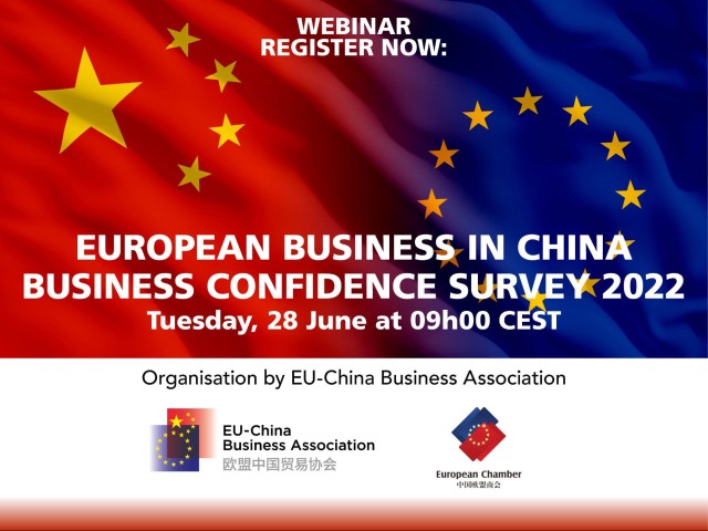 Webinar: European Business in China - Business Confidence Survey 2022 - June 28 - 09h00 CEST