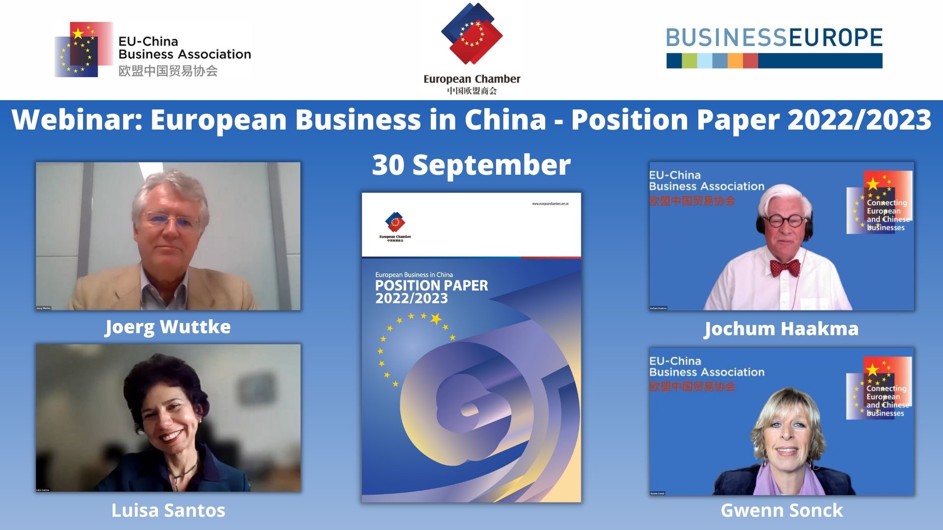 Webinar: European Business in China – Position Paper 2022/23 – 30 September 2022
