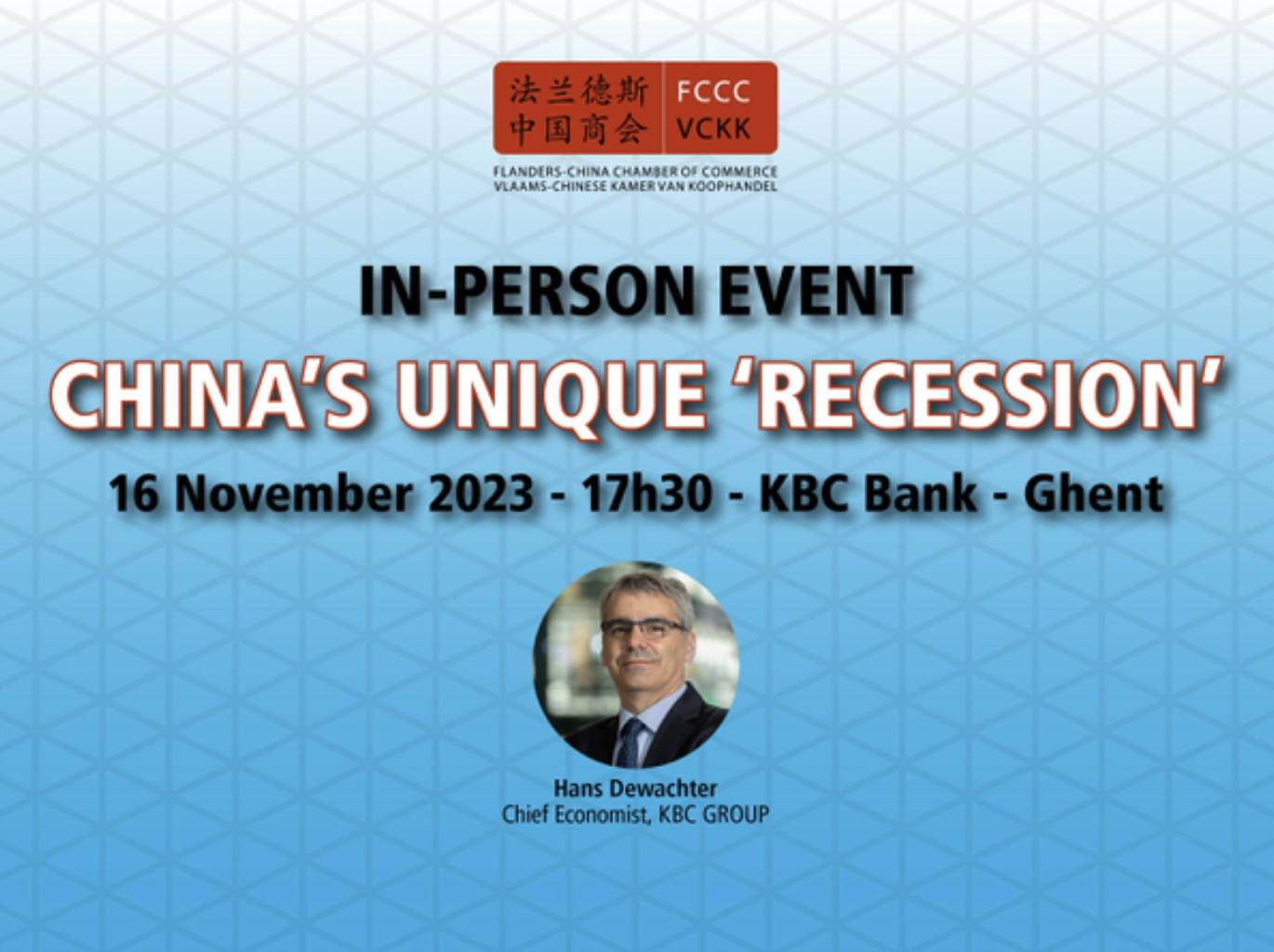 In-person event: China's Unique 'Recession'  16 November 2023 – 17h30 – KBC Bank - Ghent