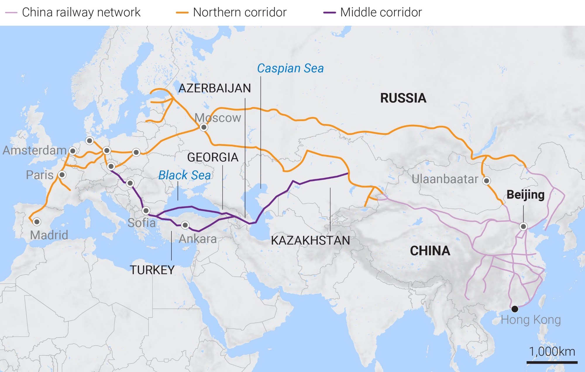 Cargo volume by train between China and Europe drops due to Ukraine war; Caspian Sea route could avoid Russia