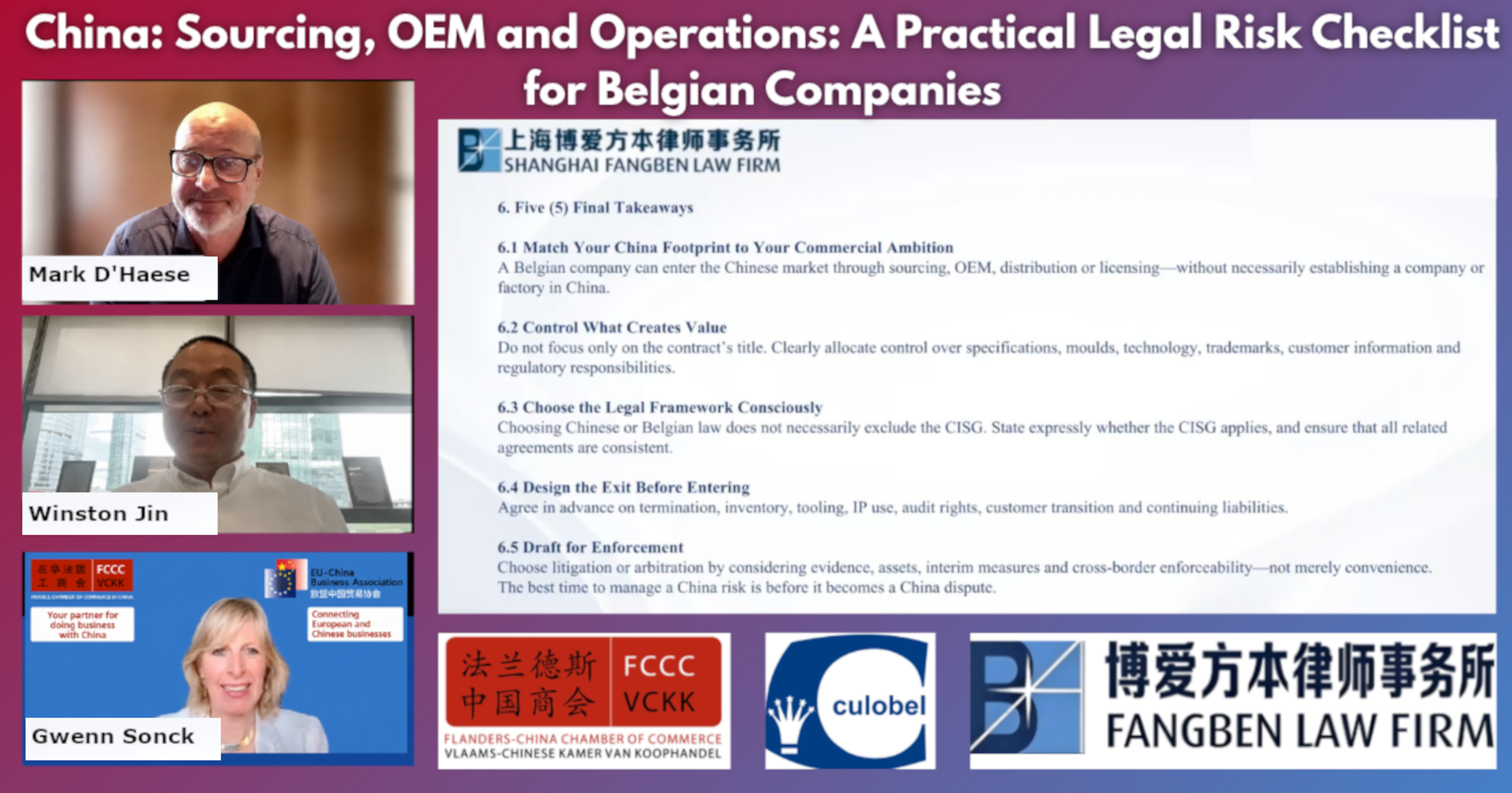 Webinar: Sourcing, OEM and Operations: A Practical Legal Risk Checklist for Belgian Companies – 20 August 2026